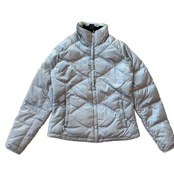 The North Face Womens Down Puffer Jacket 550 Fill Silver Coat Medium - Picture 1 of 10